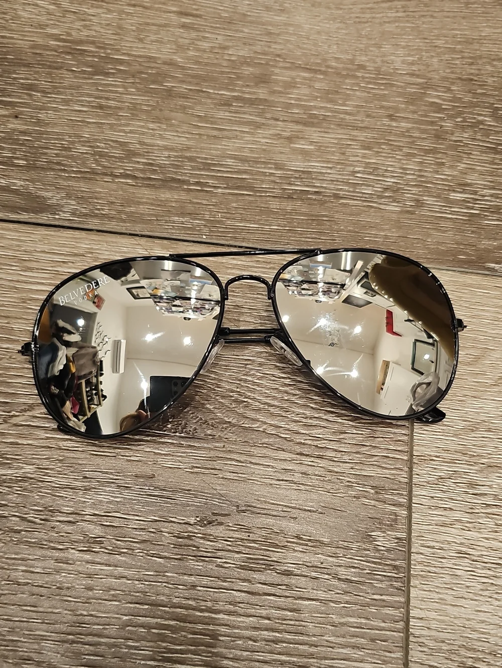 Chrome aviators silver lenses black rimmed frames sunglasses